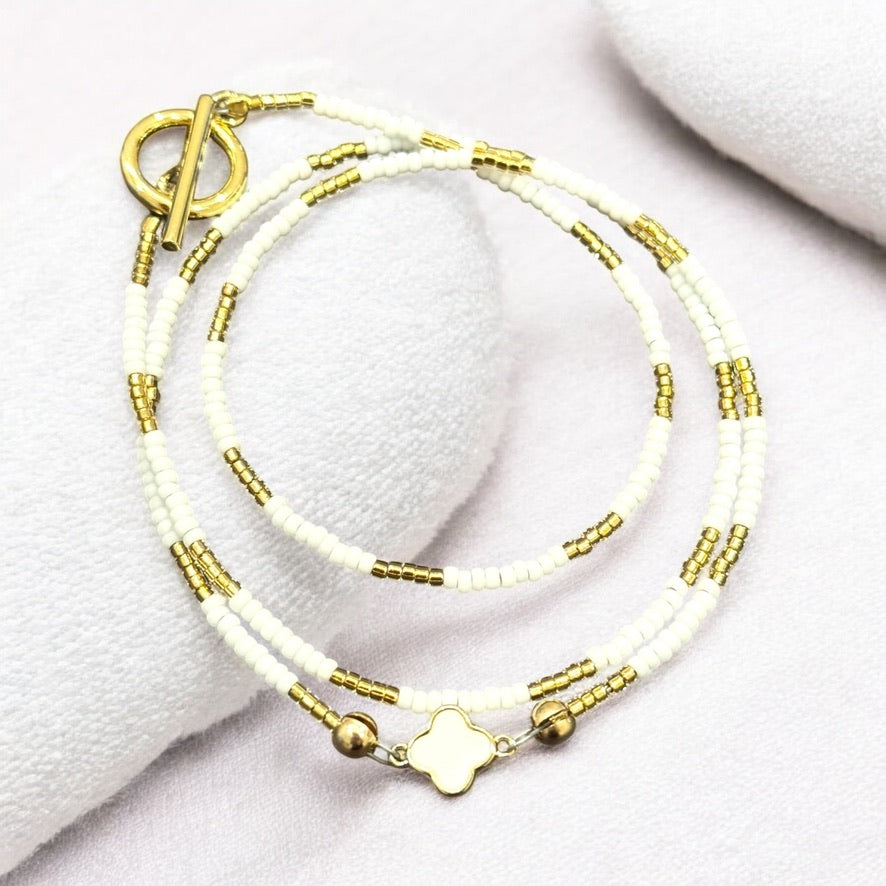 White Clover with Gold Accents Necklace/Bracelet Wrap