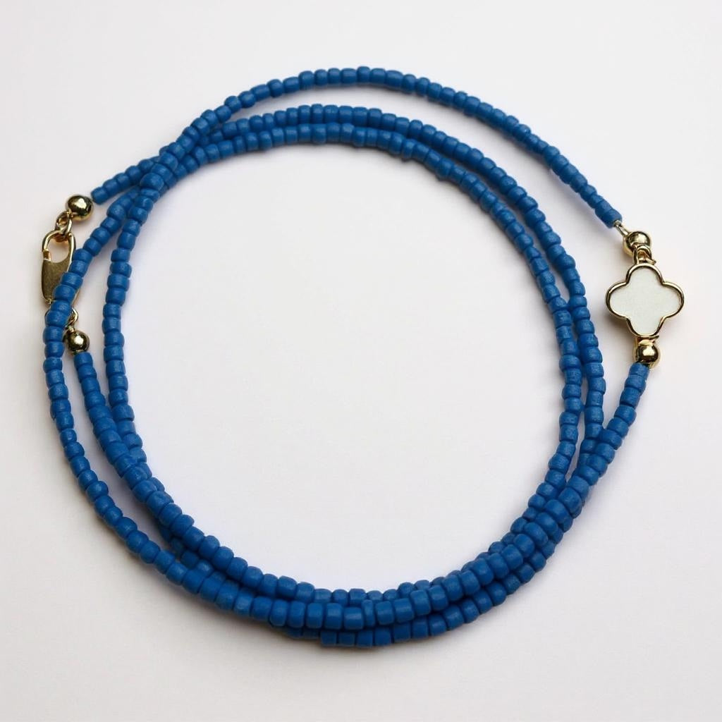 White Clover with Blue Accents Necklace/Bracelet Wrap