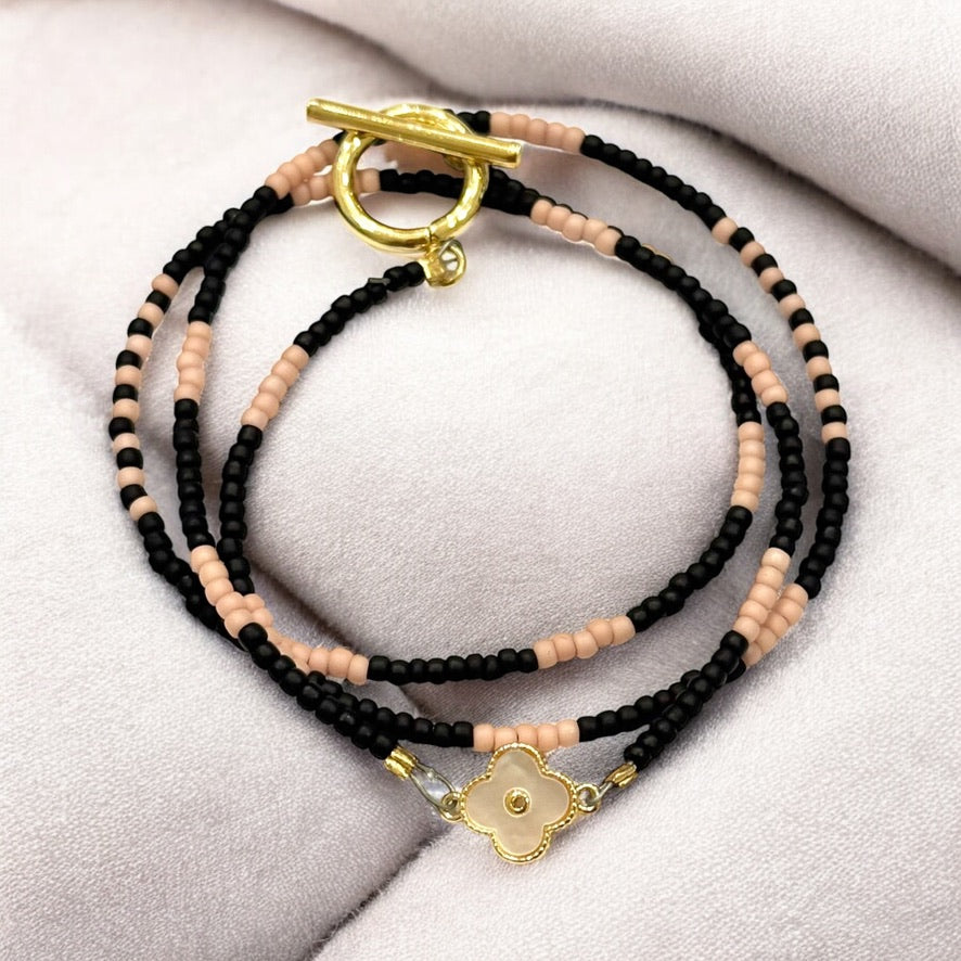 White Clover with Pink Accents Necklace/Bracelet Wrap