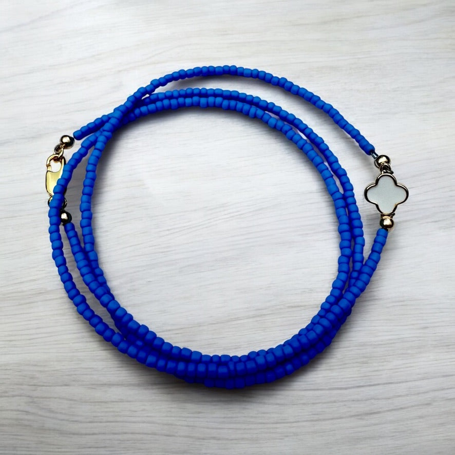 White Clover with Blue Accents Necklace/Bracelet Wrap