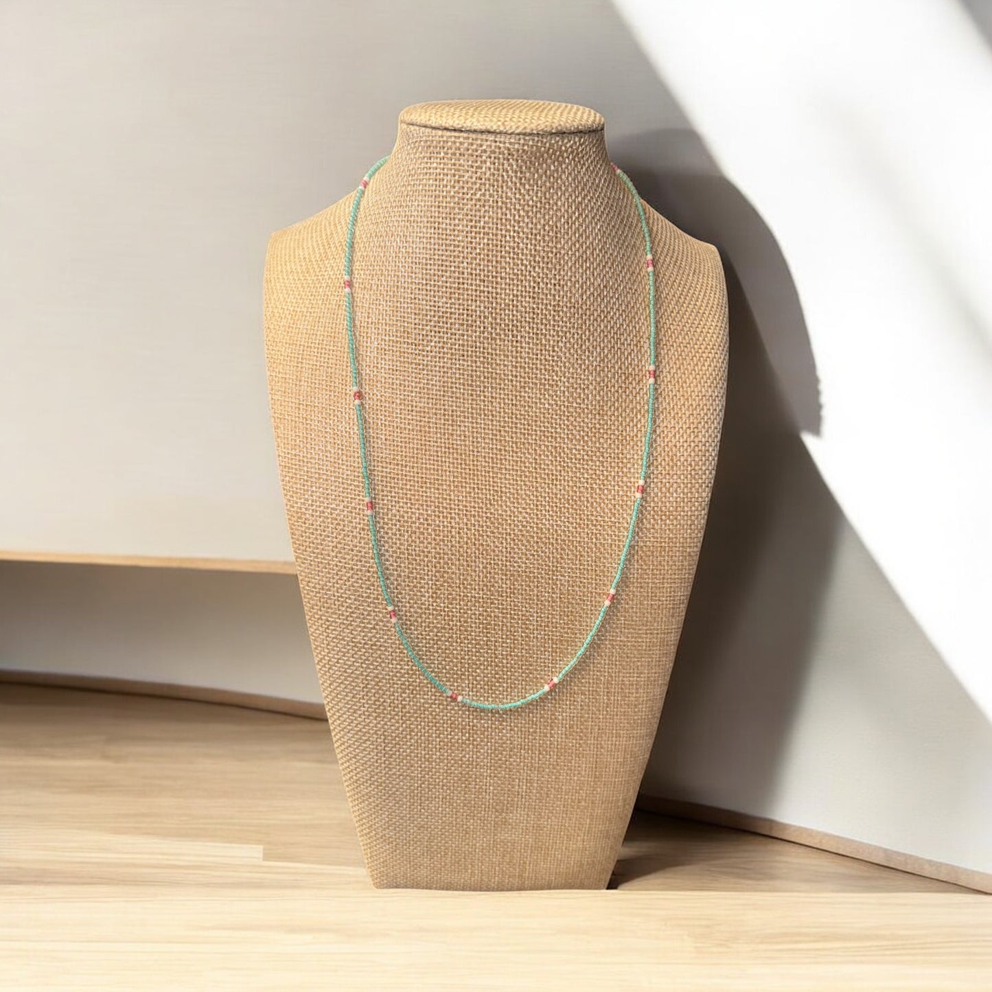 🌊 Seafoam Stripe Beaded Necklace