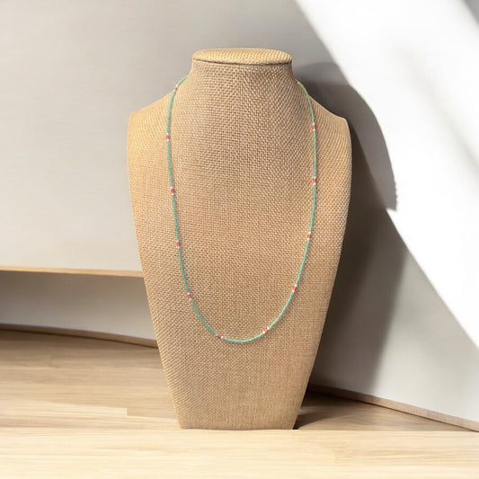 🌊 Seafoam Stripe Beaded Necklace